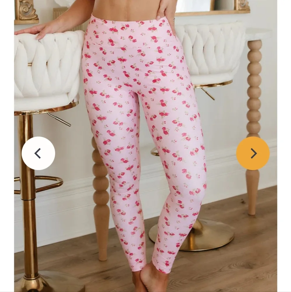 NWT Ampersand Pastel Pink Floral Leggings Balletcore Y2K Athleisure Size XL & 3X - Picture 2 of 16